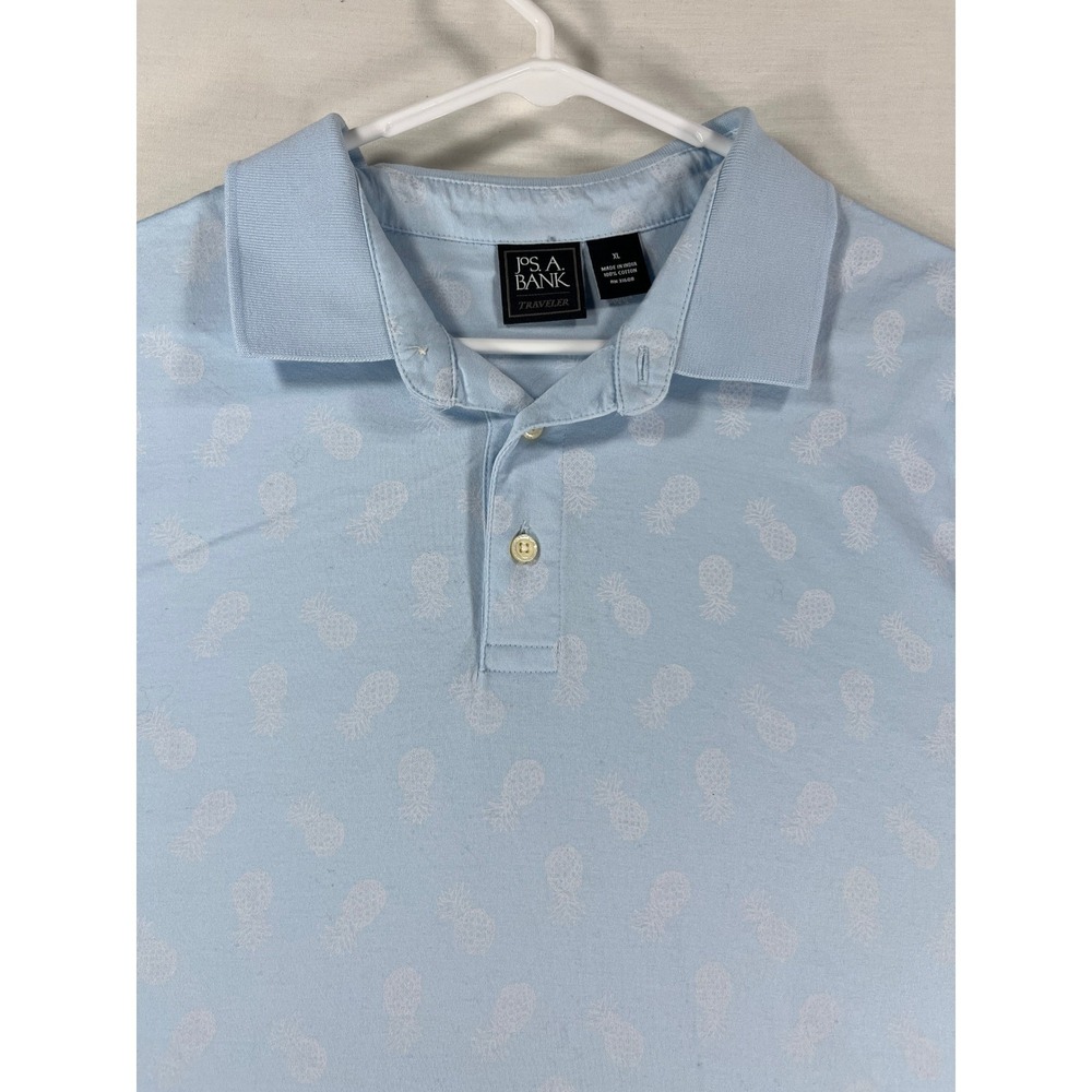 Jos. A. Bank Traveler Mens XL Light Blue Pineapple Print Cotton Polo Shirt